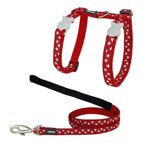 Harnais Red Dingo Rouge Motif Étoiles pour Chat