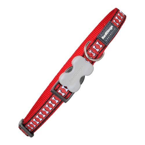 Collier Réfléchissant Red Dingo Motif Os Rouge (1,5 x 24-36 cm)